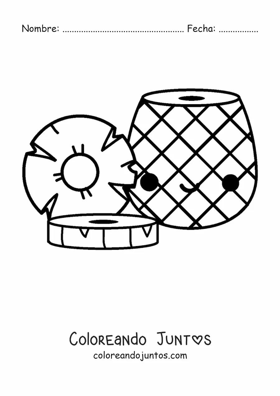 Imagen para colorear de piña kawaii rebanada