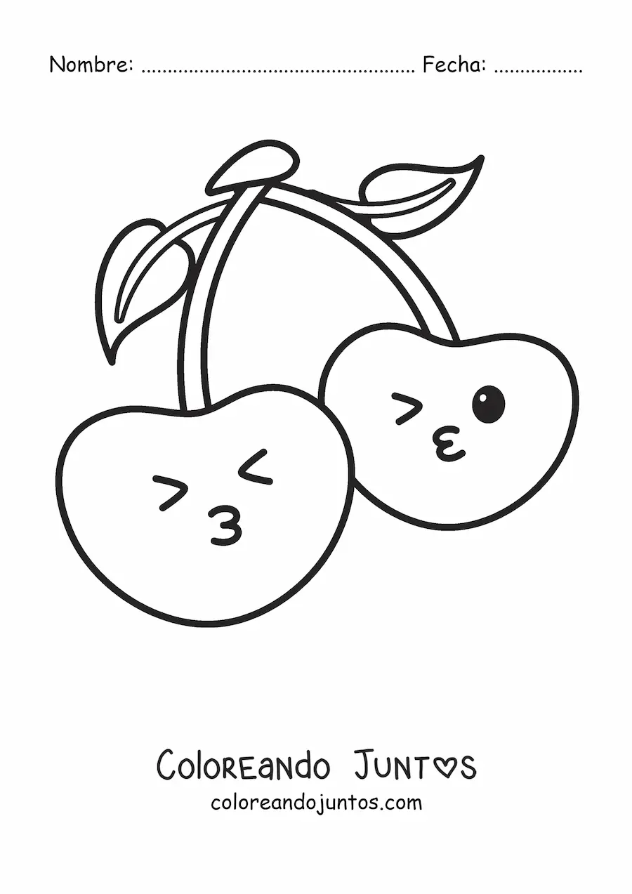 Imagen para colorear de cerezas adorables