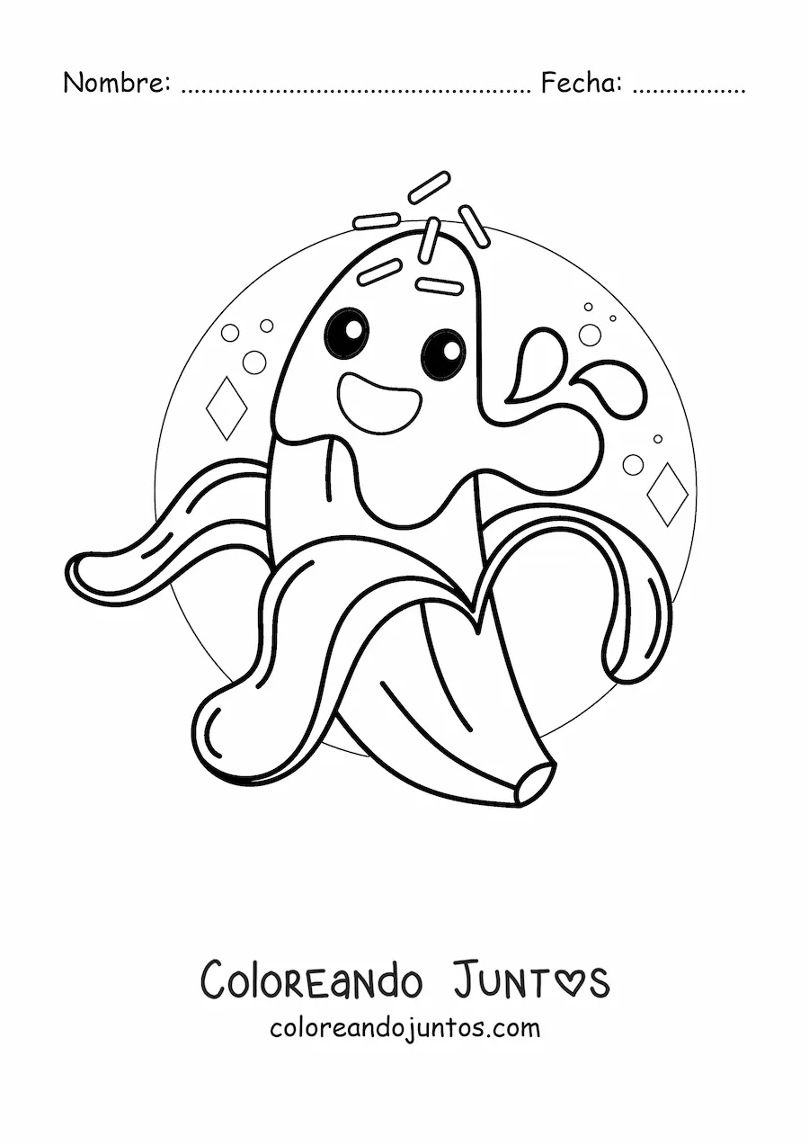 Imagen para colorear de banana animada cubierta de chocolate