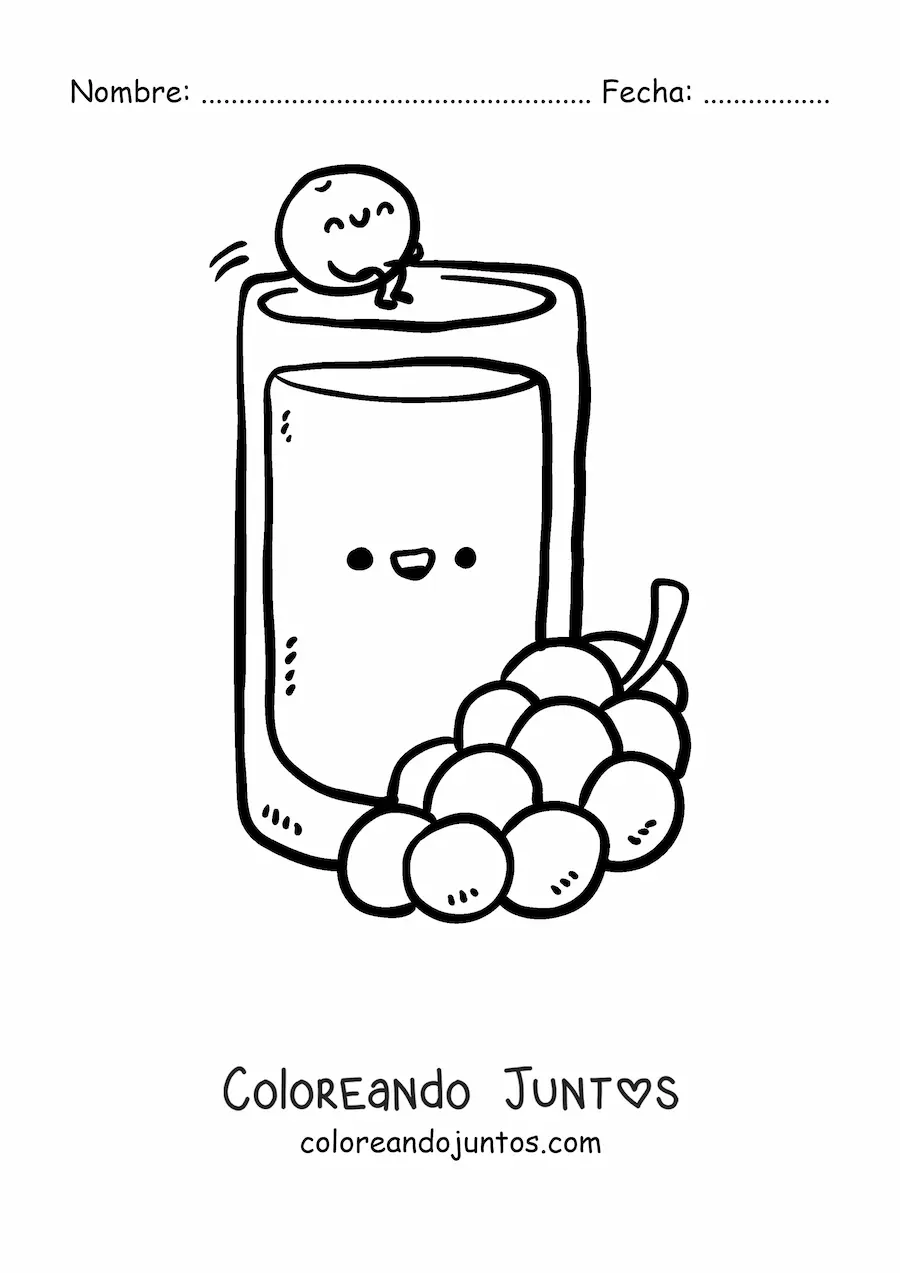 Imagen para colorear de jugo de uva kawaii