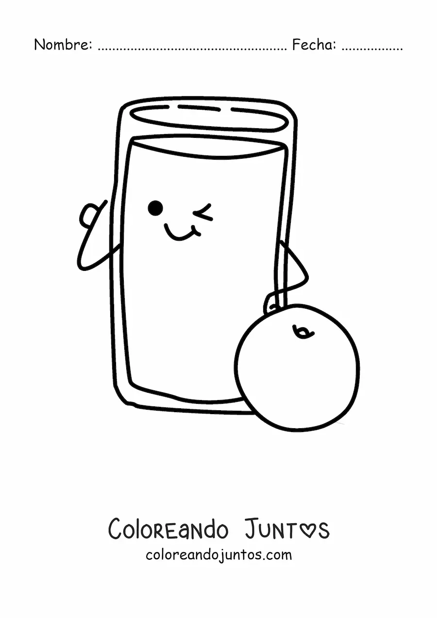 Imagen para colorear de jugo de naranja kawaii
