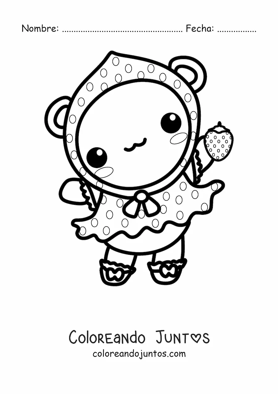 Imagen para colorear de osita kawaii disfrazada de fresa