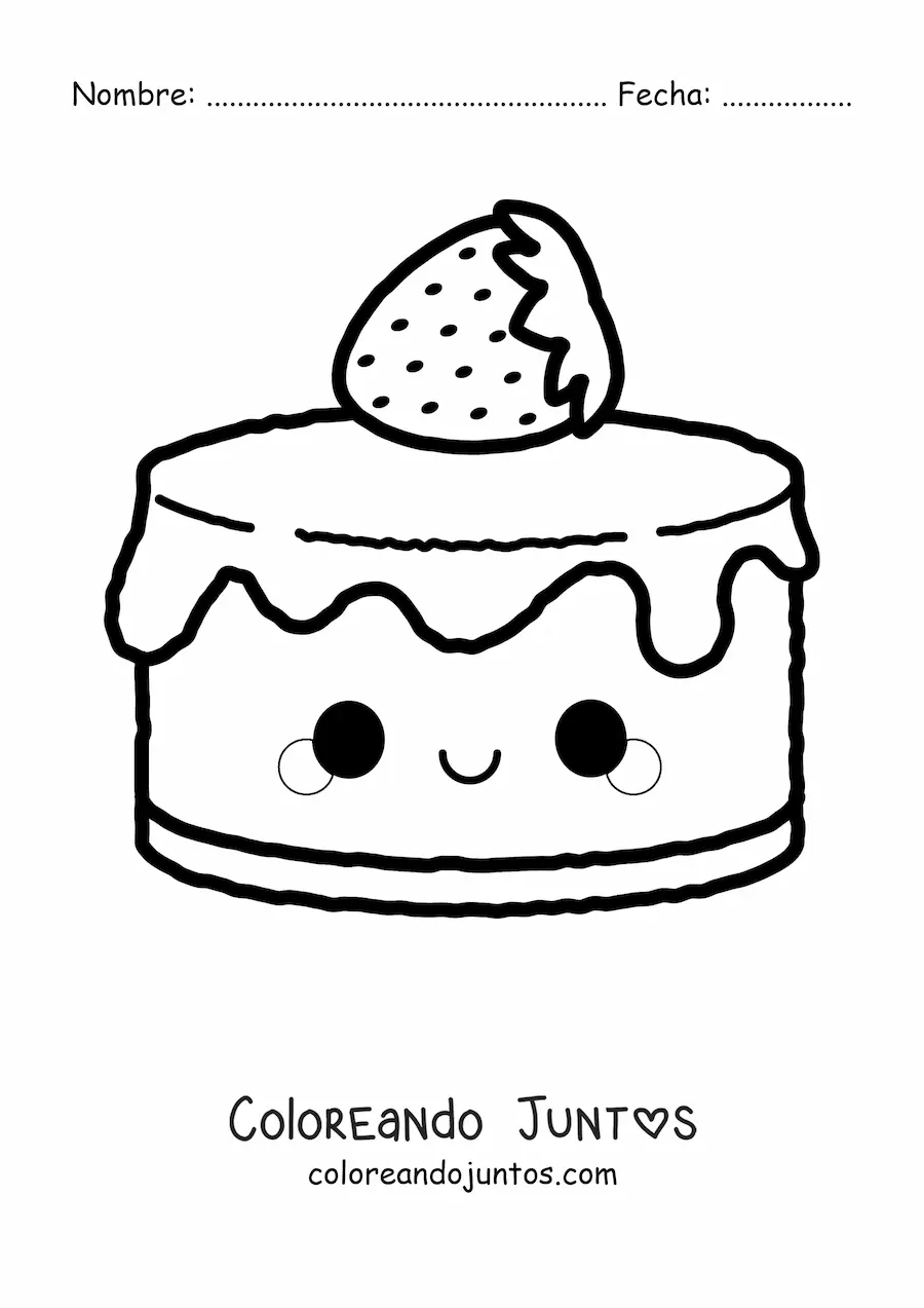 Imagen para colorear de pastel de fresa kawaii