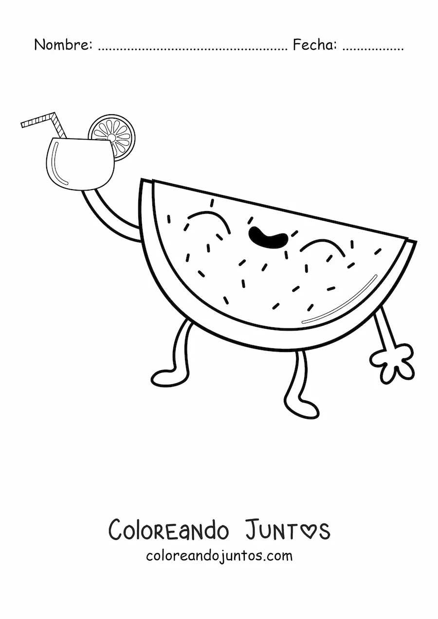 Imagen para colorear de sandía animada