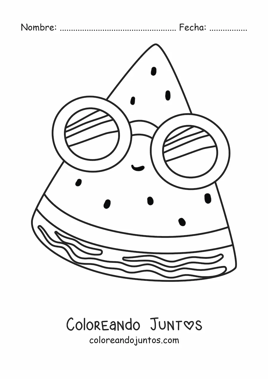 Imagen para colorear de sandía kawaii con lentes
