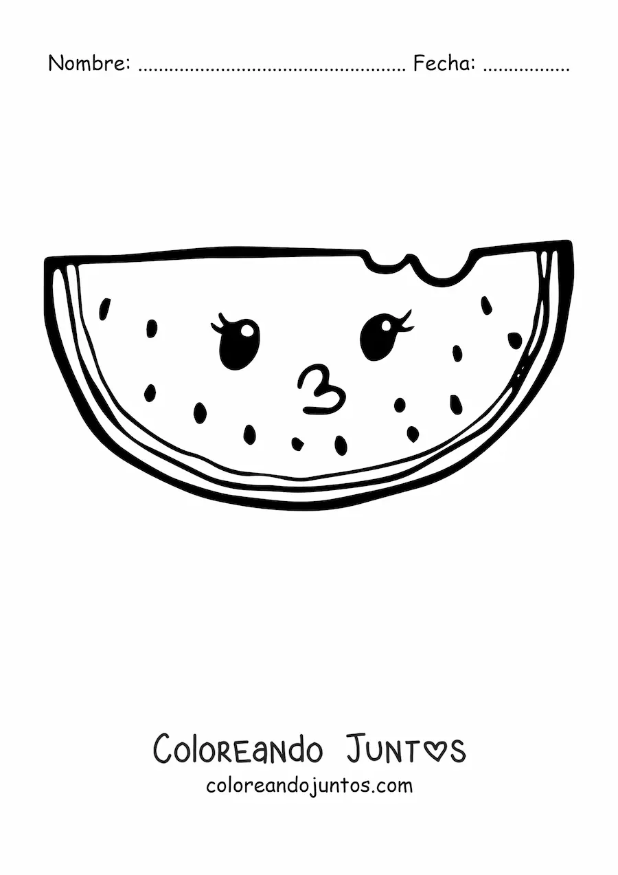 Imagen para colorear de sandía kawaii