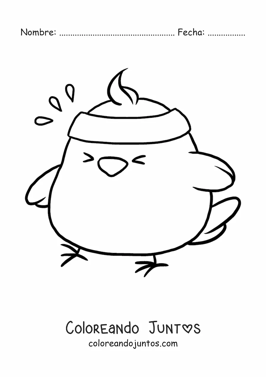 Imagen para colorear de polluelo kawaii deportivo