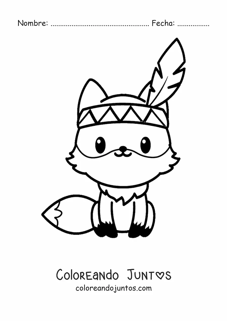 Imagen para colorear de zorro kawaii con pluma