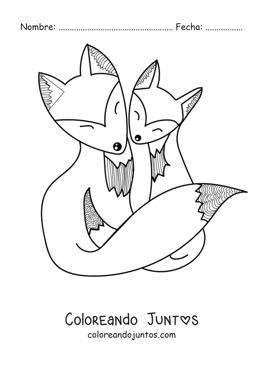 Imagen para colorear de pareja de zorros