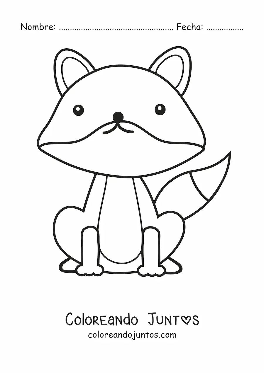 Imagen para colorear de zorro kawaii sentado fácil
