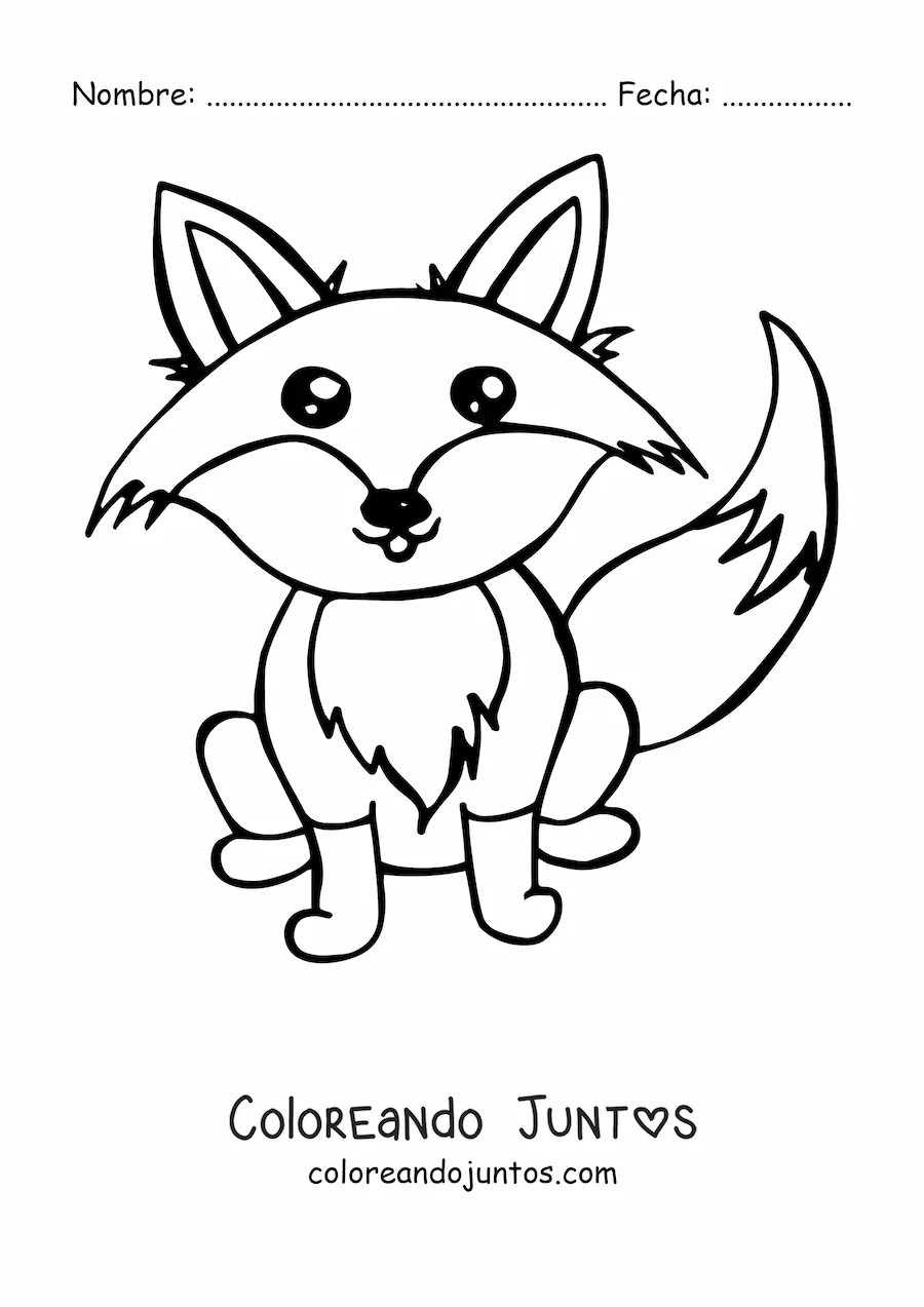 Imagen para colorear de zorro kawaii sentado grande
