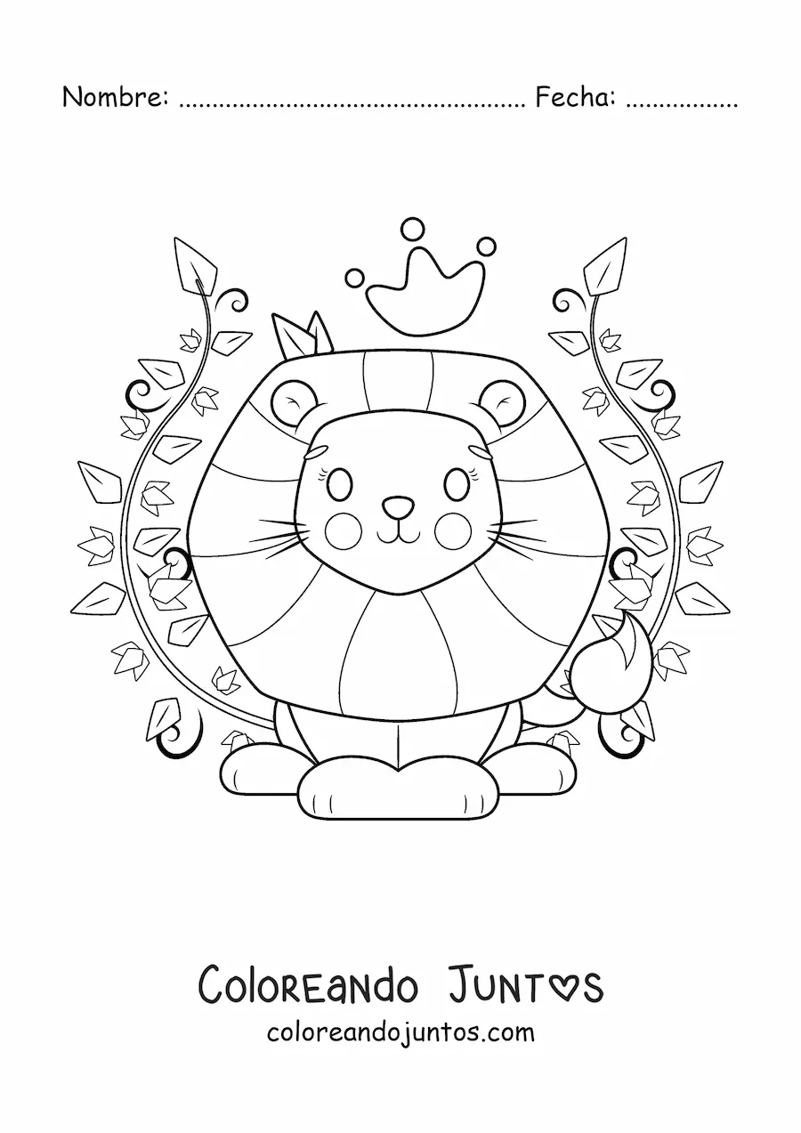 Imagen para colorear de león kawaii con corona