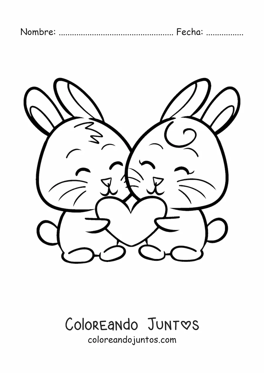 Imagen para colorear de pareja de conejitos enamorados