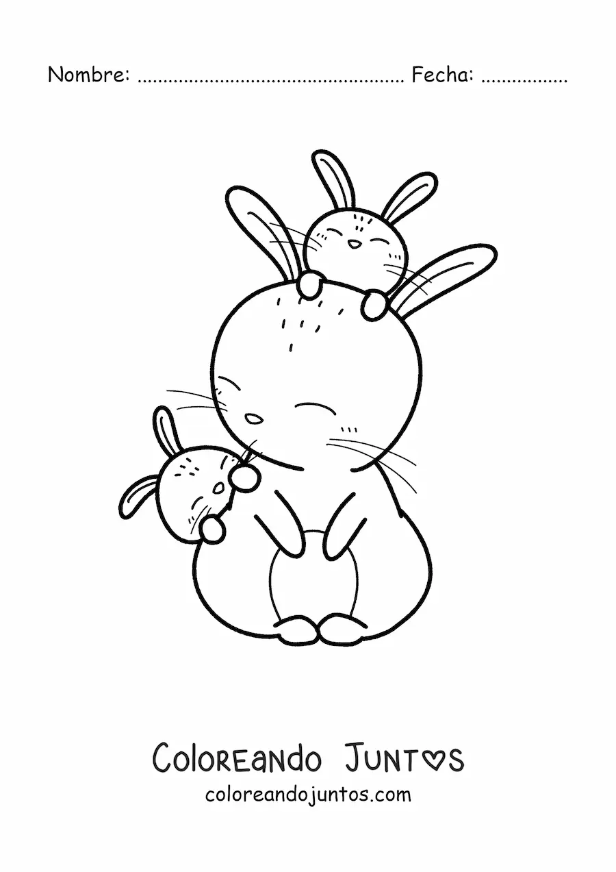 Imagen para colorear de mamá coneja con sus crías
