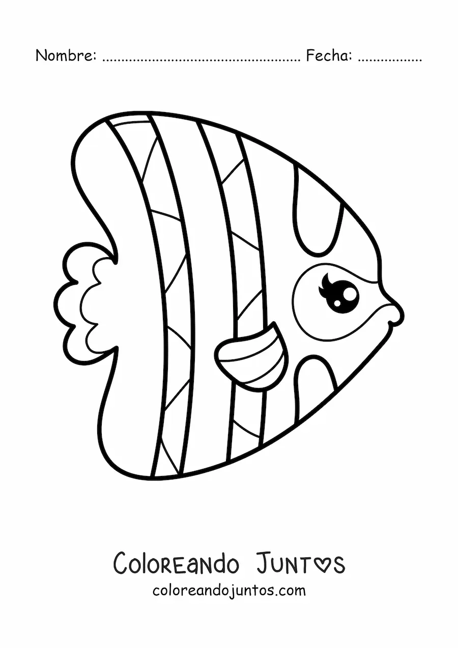 Imagen para colorear de pez ángel kawaii