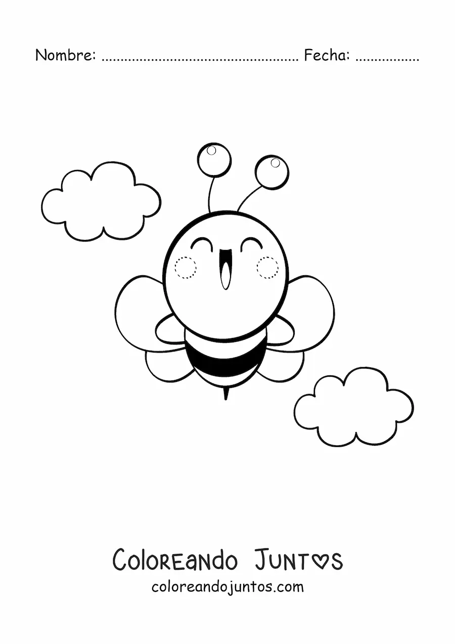 Imagen para colorear de abeja kawaii grande volando