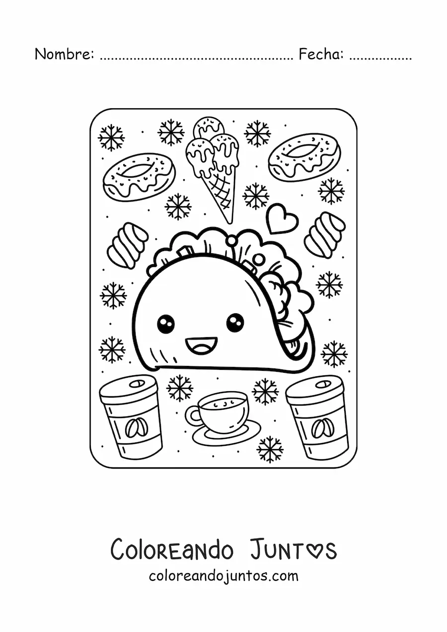 Imagen para colorear de taco kawaii grande