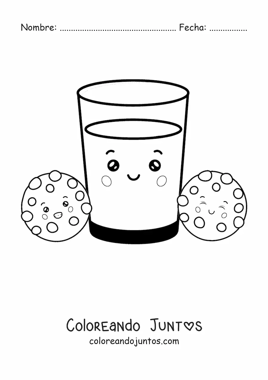 Imagen para colorear de leche y galletas kawaii