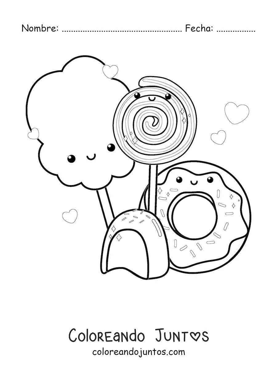 Imagen para colorear de paleta kawaii con dulces