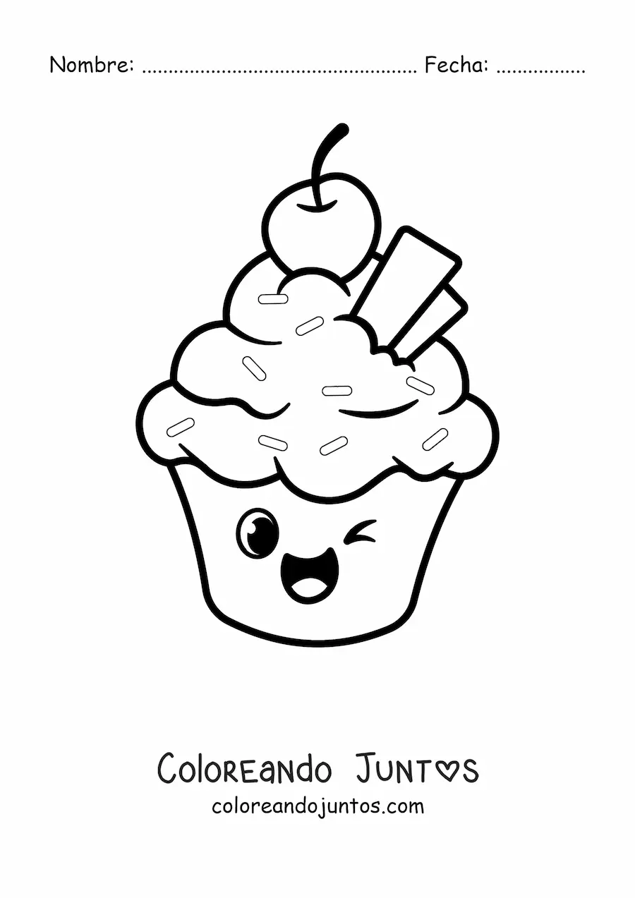 Imagen para colorear de cupcake animado