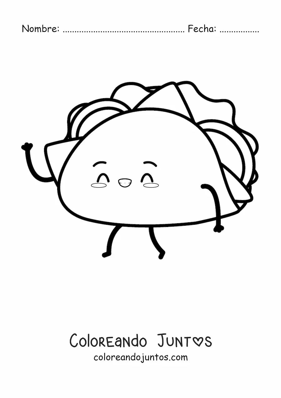 Imagen para colorear de un taco animado caminando