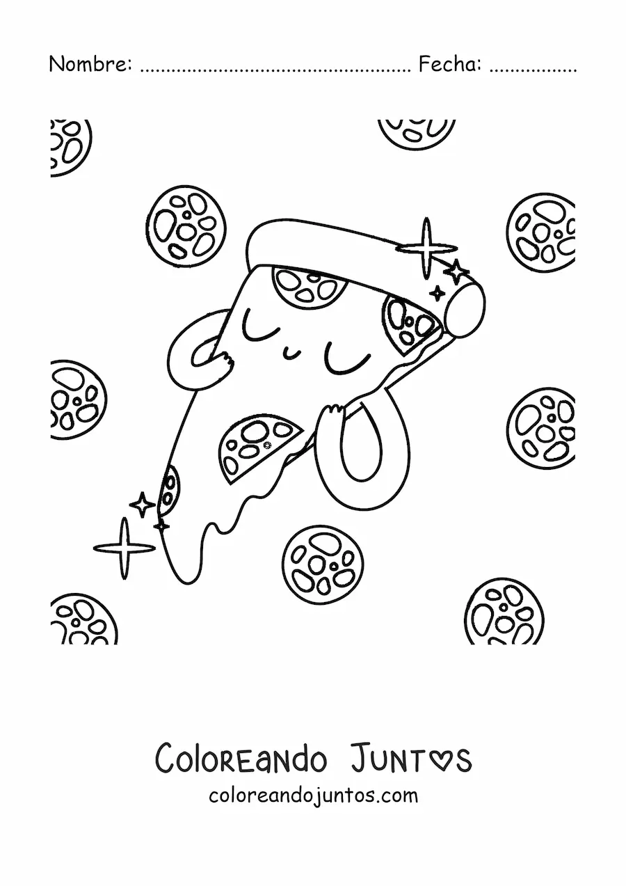 Imagen para colorear de pizza kawaii