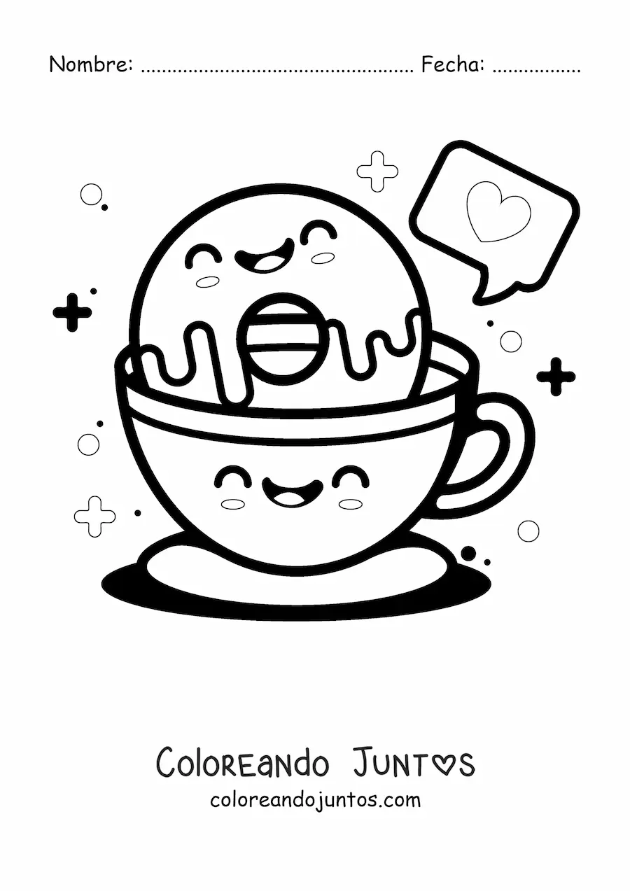 Imagen para colorear de dona y café kawaii grande