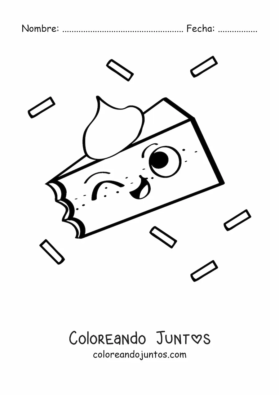 Imagen para colorear de rebanada de pastel animada