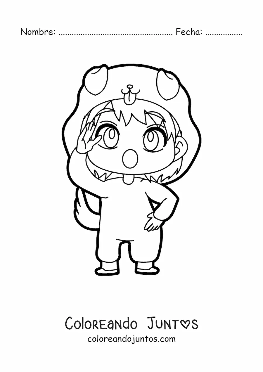 Imagen para colorear de muñeca kawaii con disfraz de perro