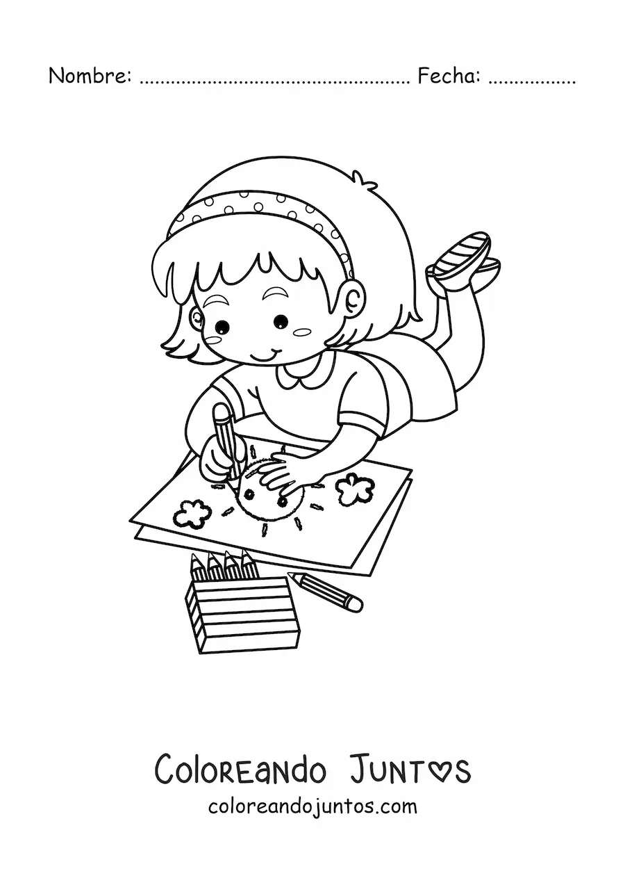 Imagen para colorear de niña coloreando