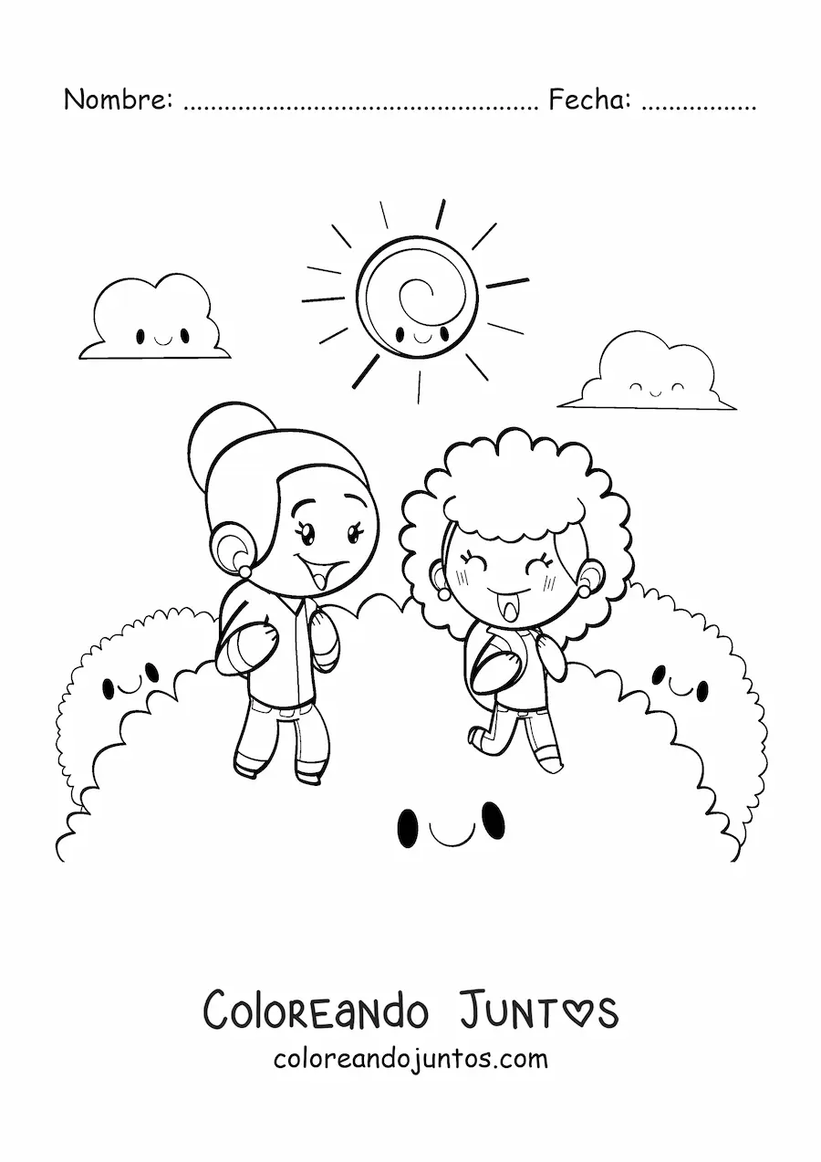 Imagen para colorear de niñas felices en el parque