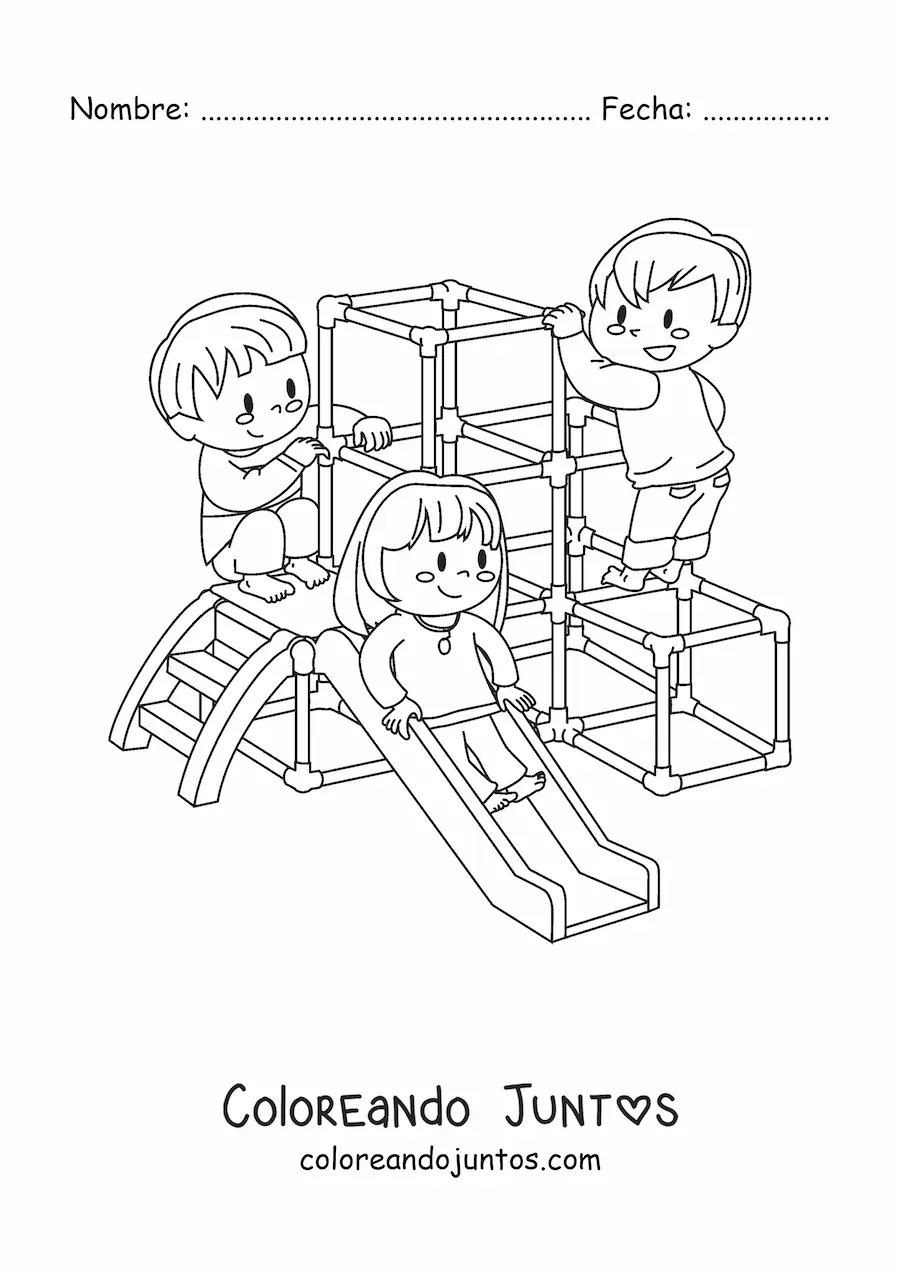 Imagen para colorear de niña y niños jugando en el parque