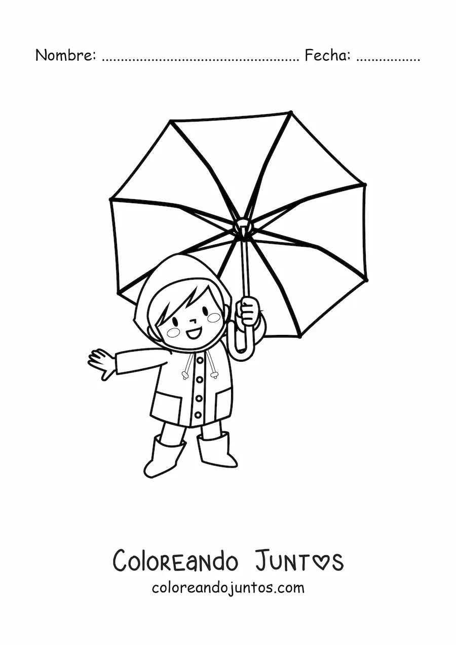 Imagen para colorear de niño kawaii con sombrilla