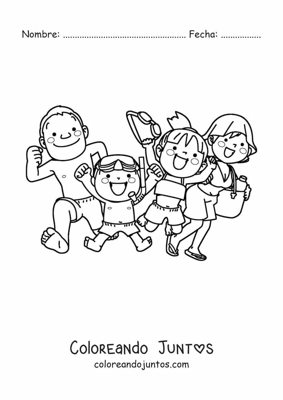 Imagen para colorear de familia feliz de vacaciones en verano