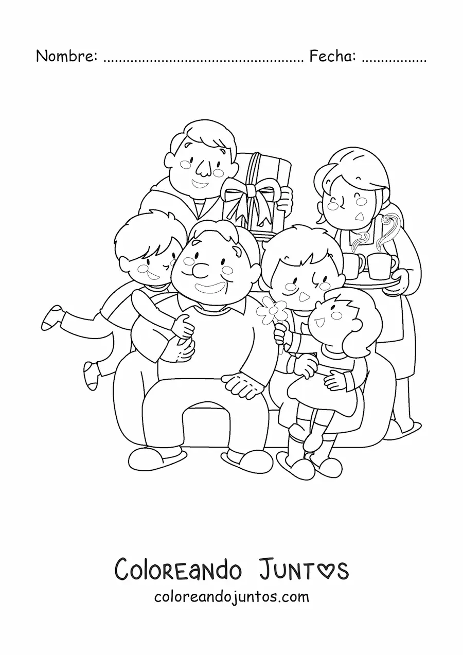 Imagen para colorear de familia unida con abuelos