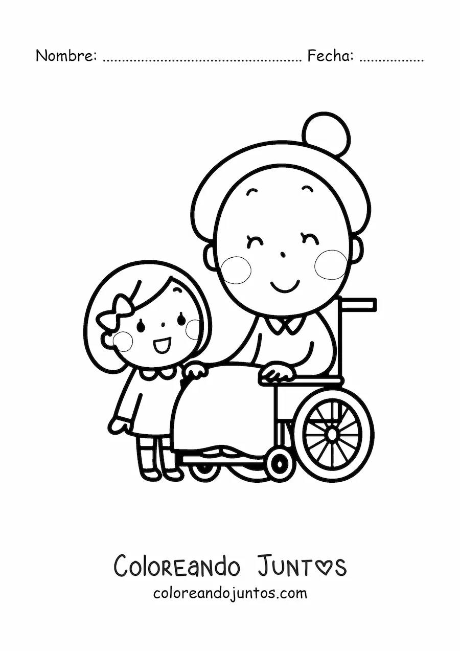 Imagen para colorear de abuela kawaii y nieta