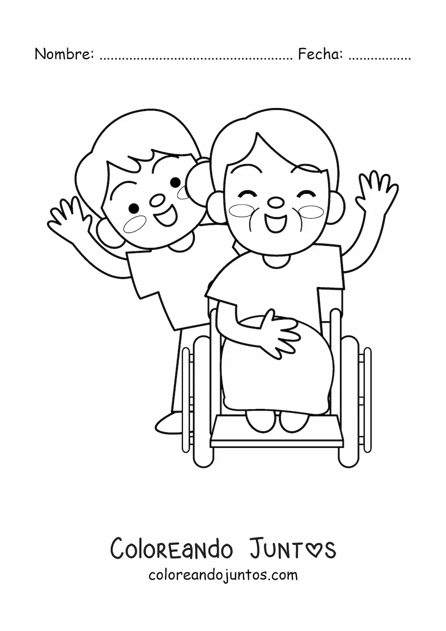 Imagen para colorear de abuela kawaii y nieto