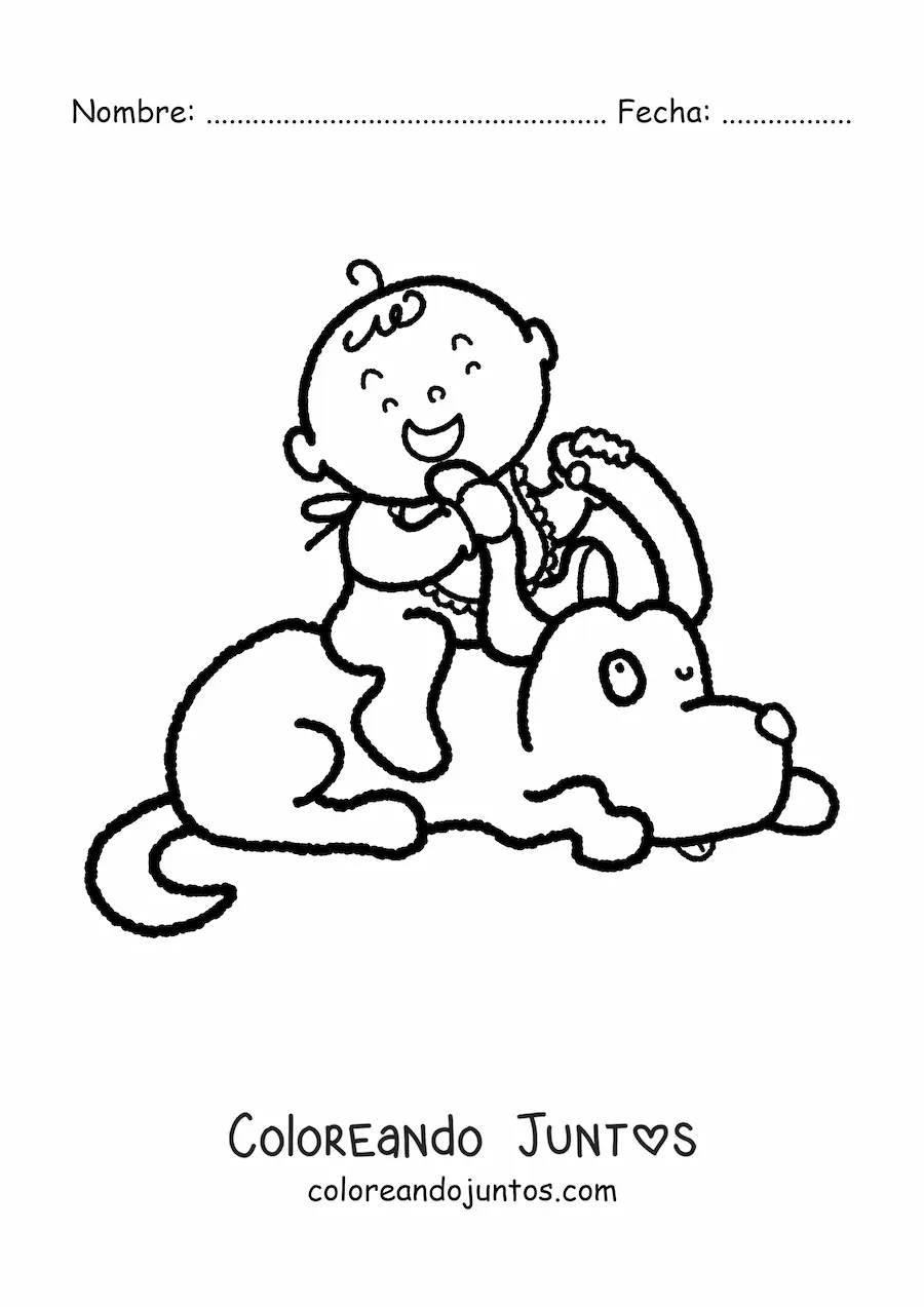 Imagen para colorear de bebé encima de un perro animado