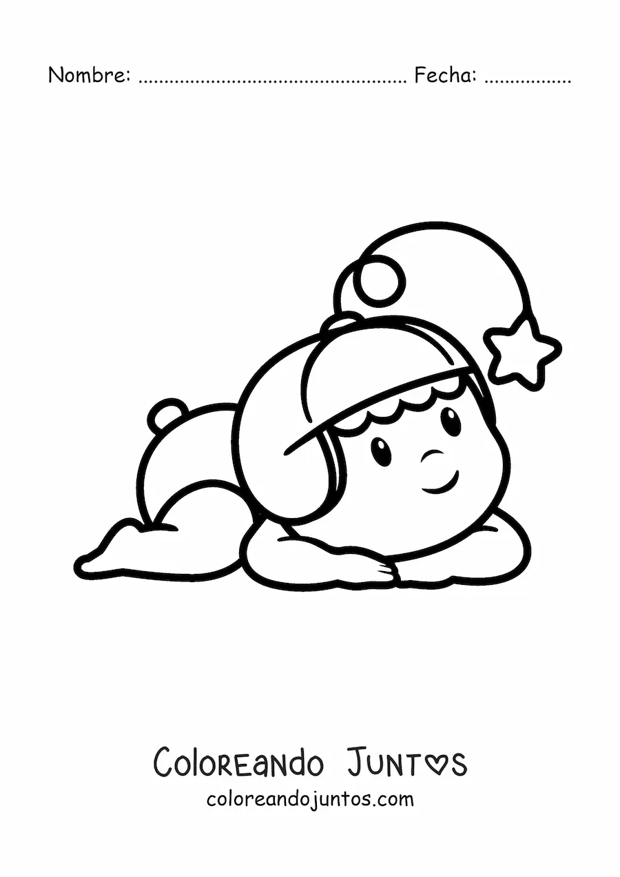 Imagen para colorear de bebé en pañales con gorro
