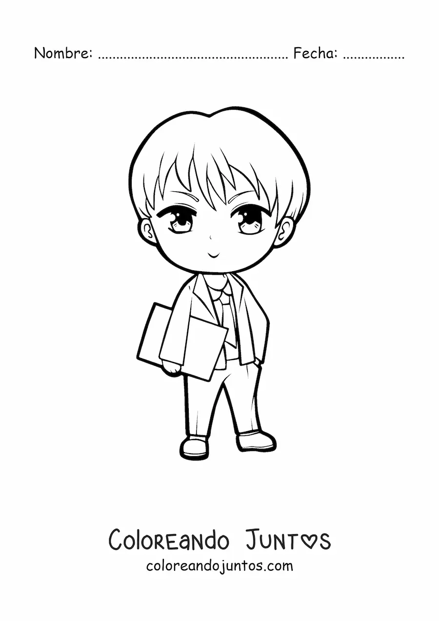Imagen para colorear de hombre anime kawaii con traje