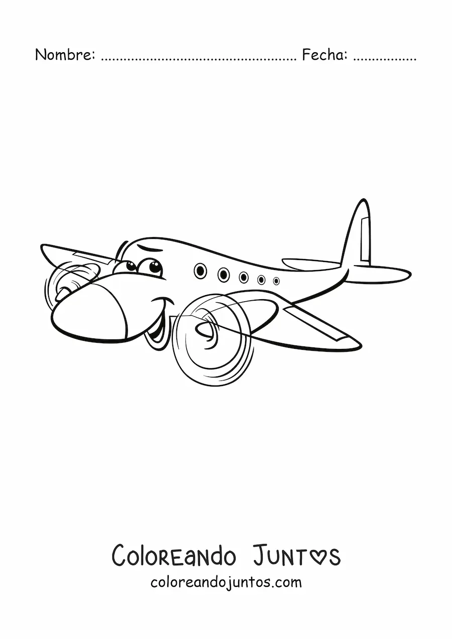Imagen para colorear de avión animado