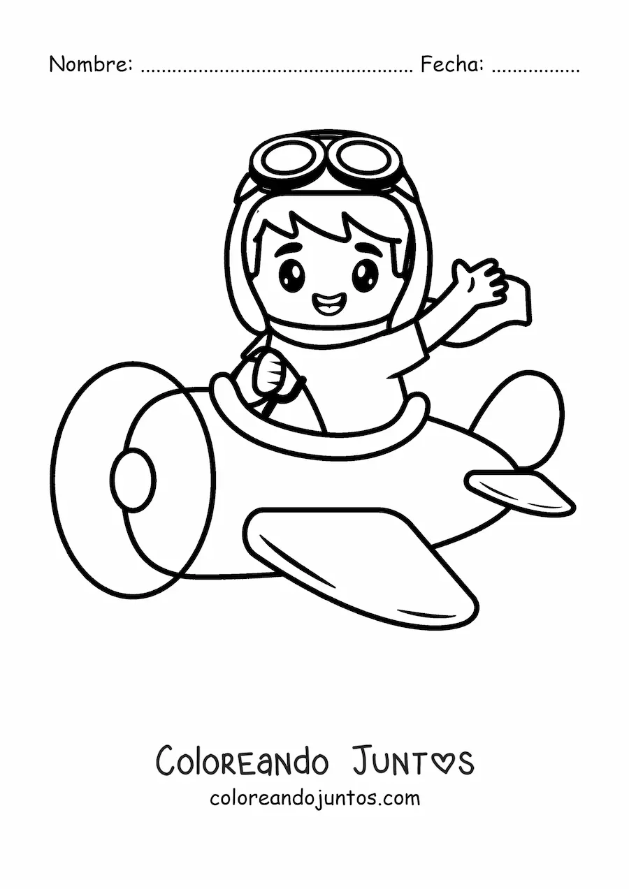 Imagen para colorear de piloto de avión kawaii