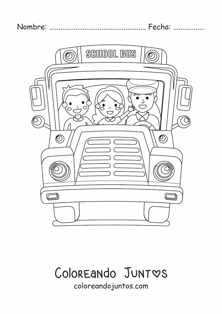 Imagen para colorear de autobús escolar con alumnos
