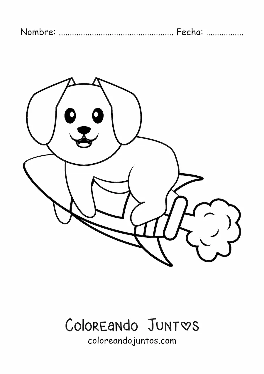 Imagen para colorear de perro animado en un cohete
