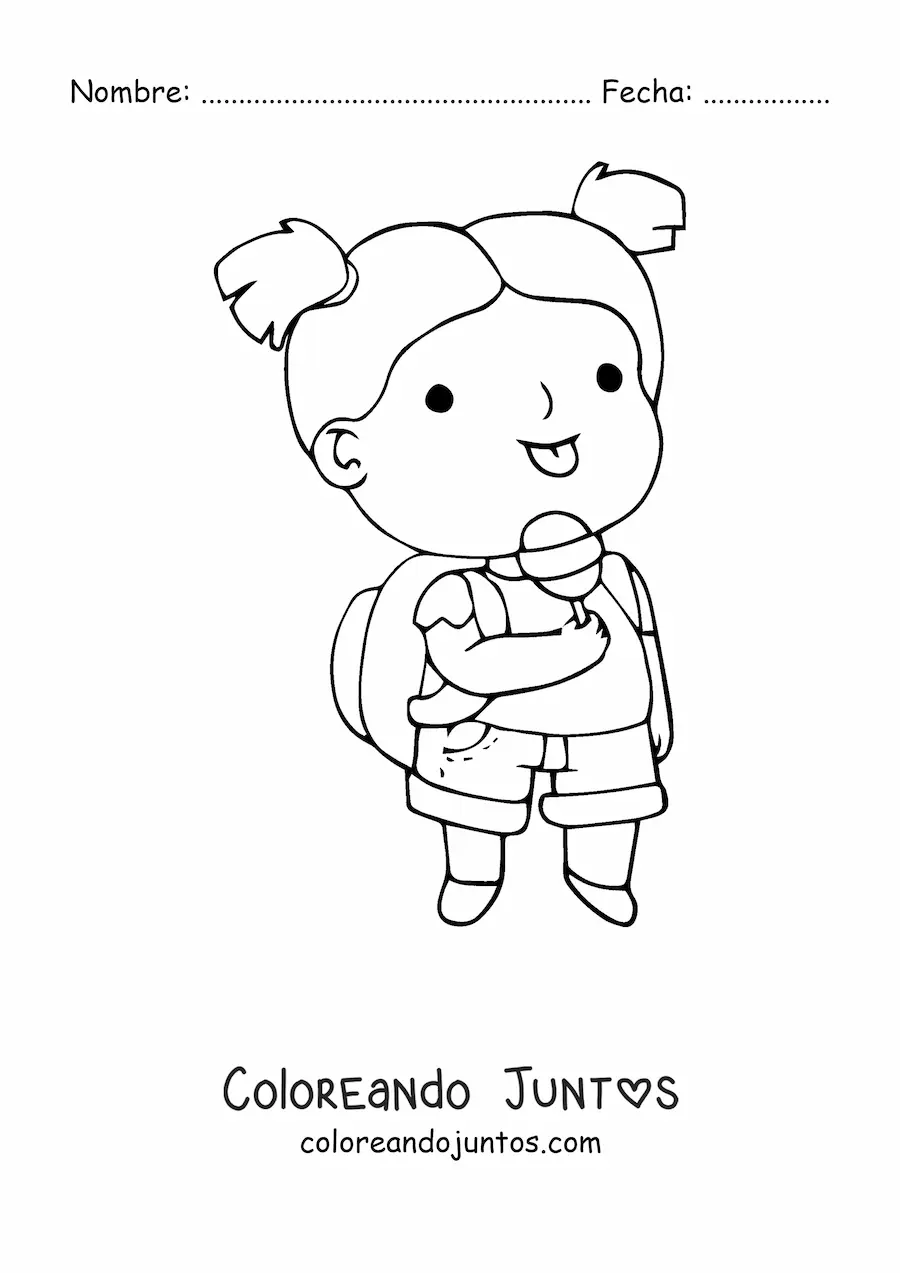 Imagen para colorear de una niña comiendo una paleta de caramelo