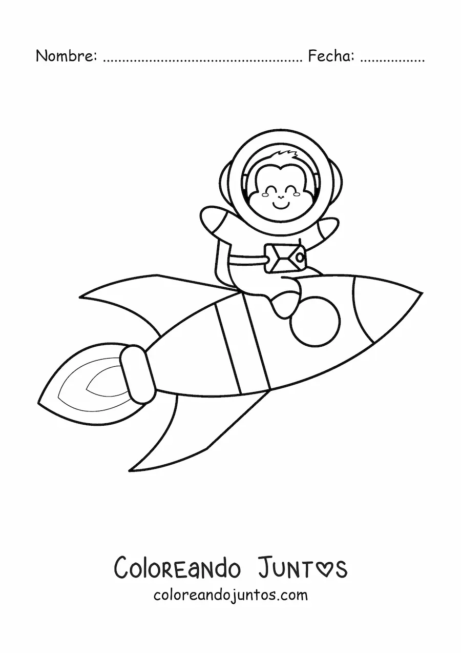 Imagen para colorear de mono animado en un cohete