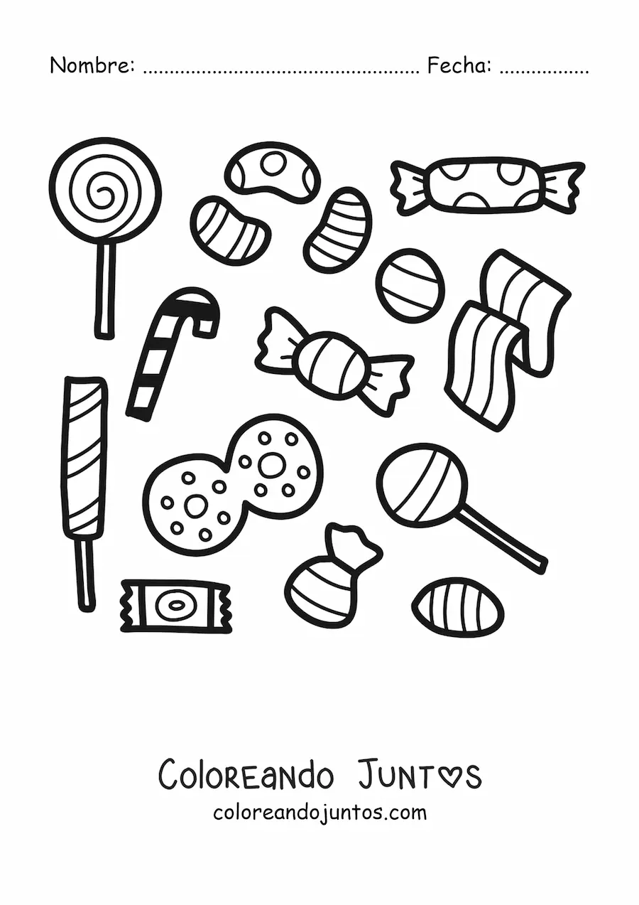 Imagen para colorear de varias paletas y caramelos envueltos