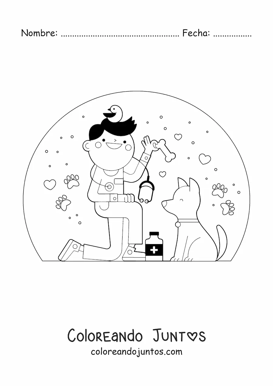 Imagen para colorear de veterinario animado con perro