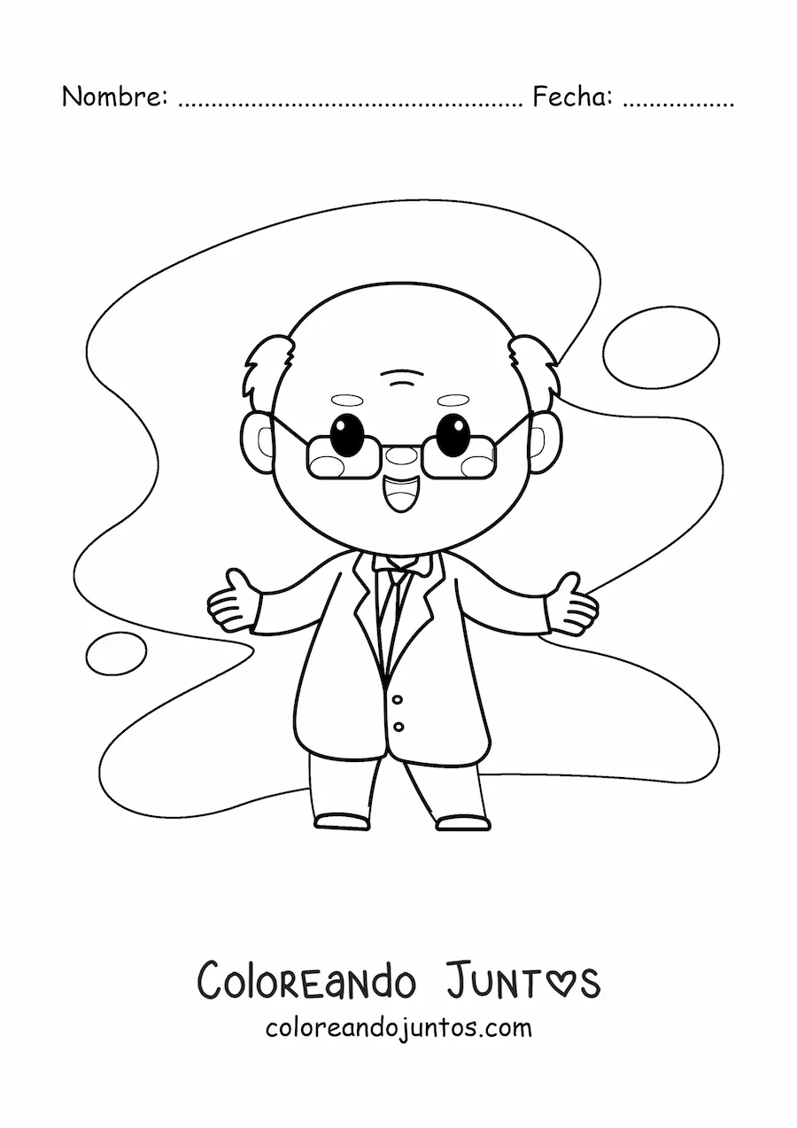 Imagen para colorear de científico kawaii con bata de laboratorio