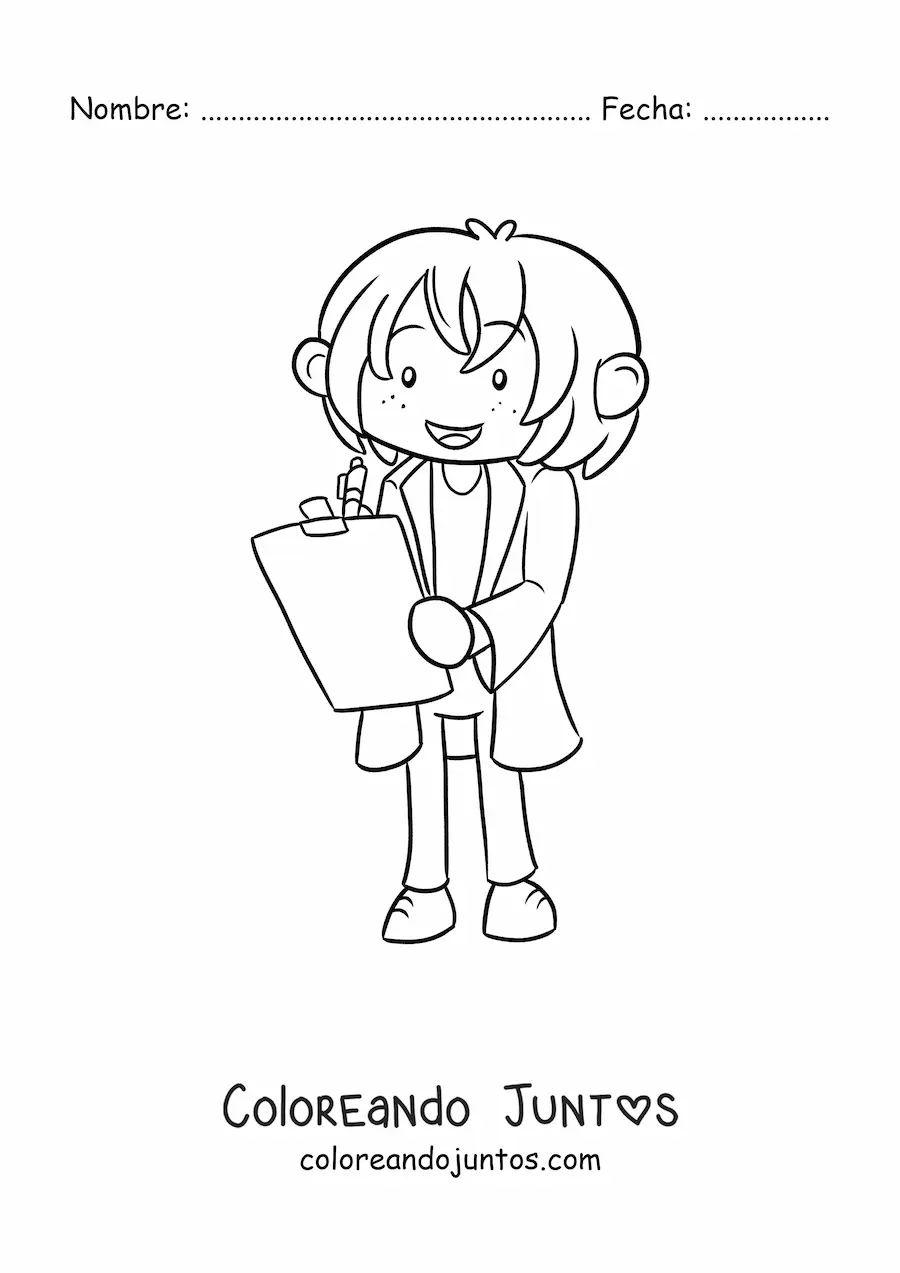 Imagen para colorear de científico kawaii tomando notas
